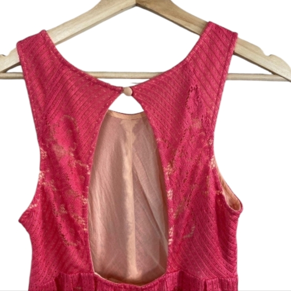 Free People Rocco Coral Lace Fit & Flare Mini Dress Open Back Sleeveless Sz 6 - Picture 11 of 16